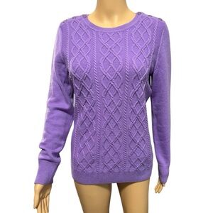 Talbots Purple Soft Cozy Crew Neck Cable Knit Sweater Lambswool Blend Size S
